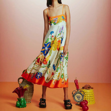 外贸跨境独立站2025欧美夏季新款休闲长裙沙滩风印花大摆连衣裙女