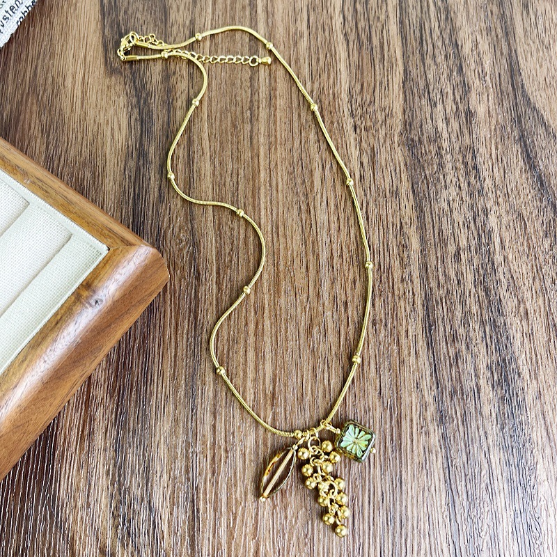 小众设计异域vintage毛衣链捷克琉璃串珠钛钢复古项链时髦精致女