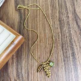 异域vintage毛衣链捷克琉璃串珠钛钢复古项链精致女吊坠中古风