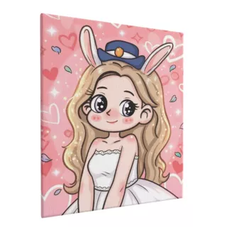 OZON代发跨境新品粉底爱心兔耳少女印花钻石画手工