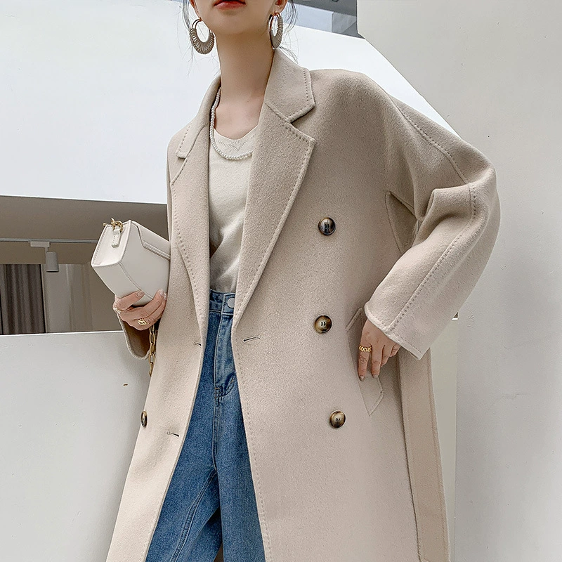 Demi-season woolen suit, двойная лицевая длинная классическая шерстяная пальто, средняя длина