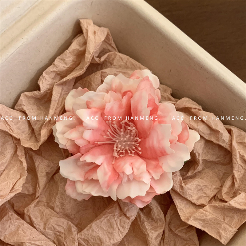 복숭아 화이트-모란 꽃 머리핀