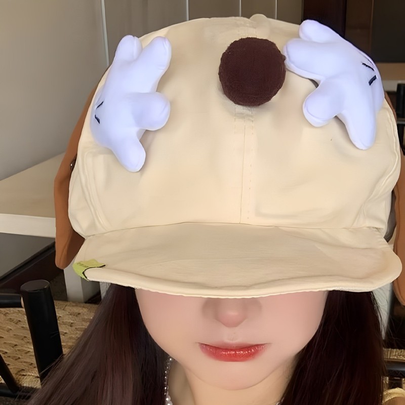 可爱卡通小狗耳朵鸭舌帽女春秋季出游大头围显脸小休闲百搭棒球帽|undefined