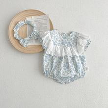 韩版ins风婴幼儿夏季短袖包屁衣女宝宝公主风小兰花拼接蕾丝哈衣