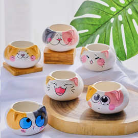 卡通猫咪哈基米陶瓷花盆多肉植物盆栽批发家居白瓷花盆摆设
