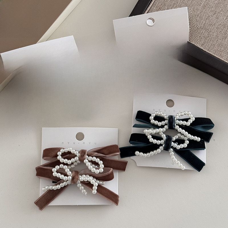 Handgjord pärlrosett sammet hårnål kvinnlig lugg klämma tillbaka huvudbonad håraccessoarer flicka sida klämma topp klämma håraccessoarer_voghion.com