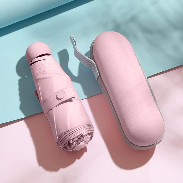 6 Bone Small Capsule Umbrella - Light Pink - With Zipper Box