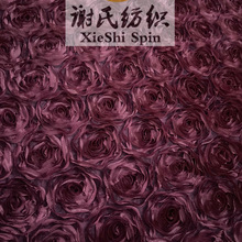 酒红色提花立体盘花朵镂空蕾丝布料 半透纱纯色装饰设计师面料