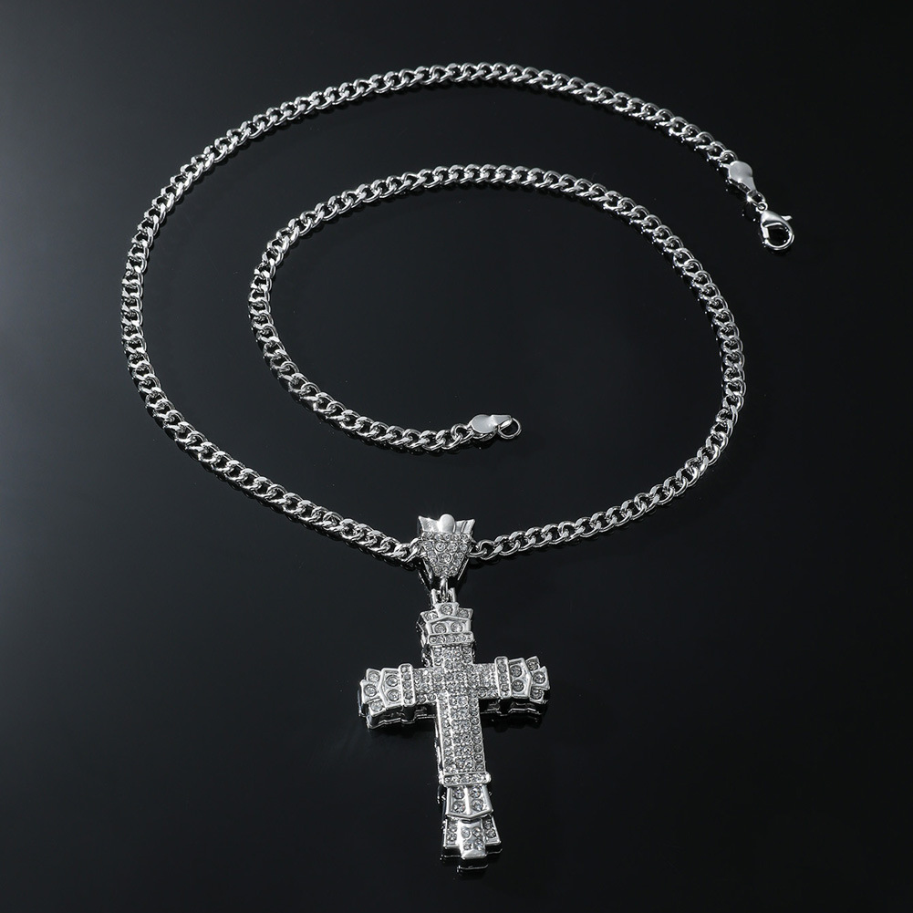 Alloy Material Cross Pattern Hip-hop Cross Alloy Plating Inlay Zircon Men's Pendant Necklace