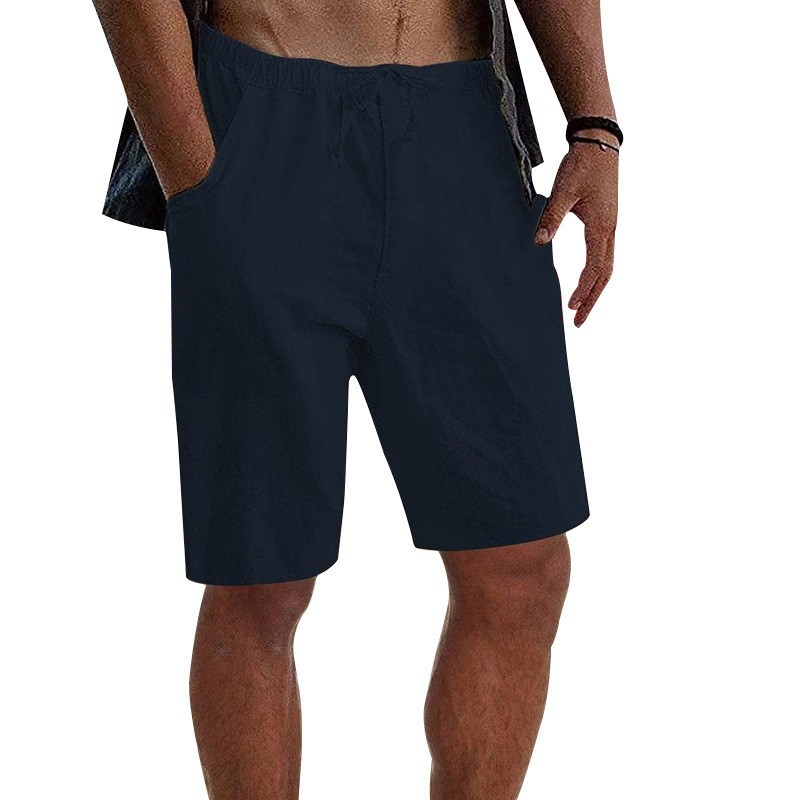 2024 Men's drawstring cotton linen casual shorts summer loose beach yoga straight leg pants_mkmklike.com