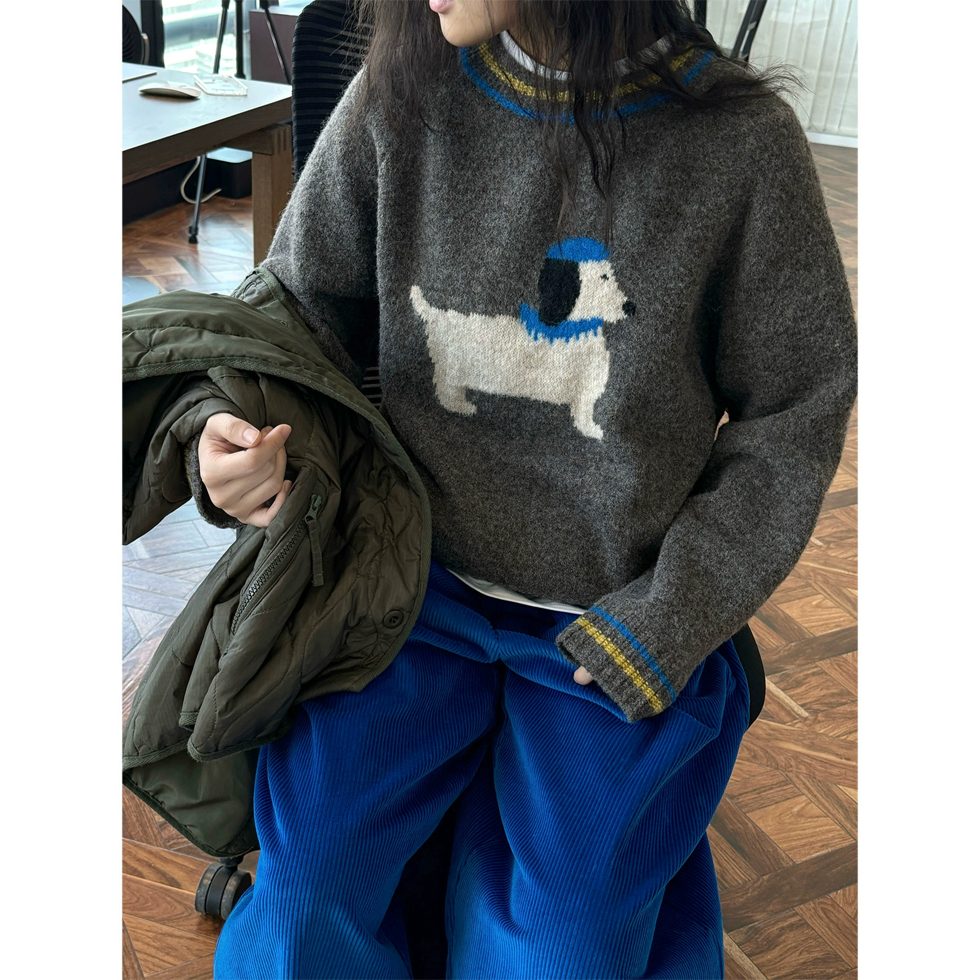 Lu Fu зимний новый корейский уменьшенный щенок узор шерстяной свитер мягкий и удобный свободный контур женский