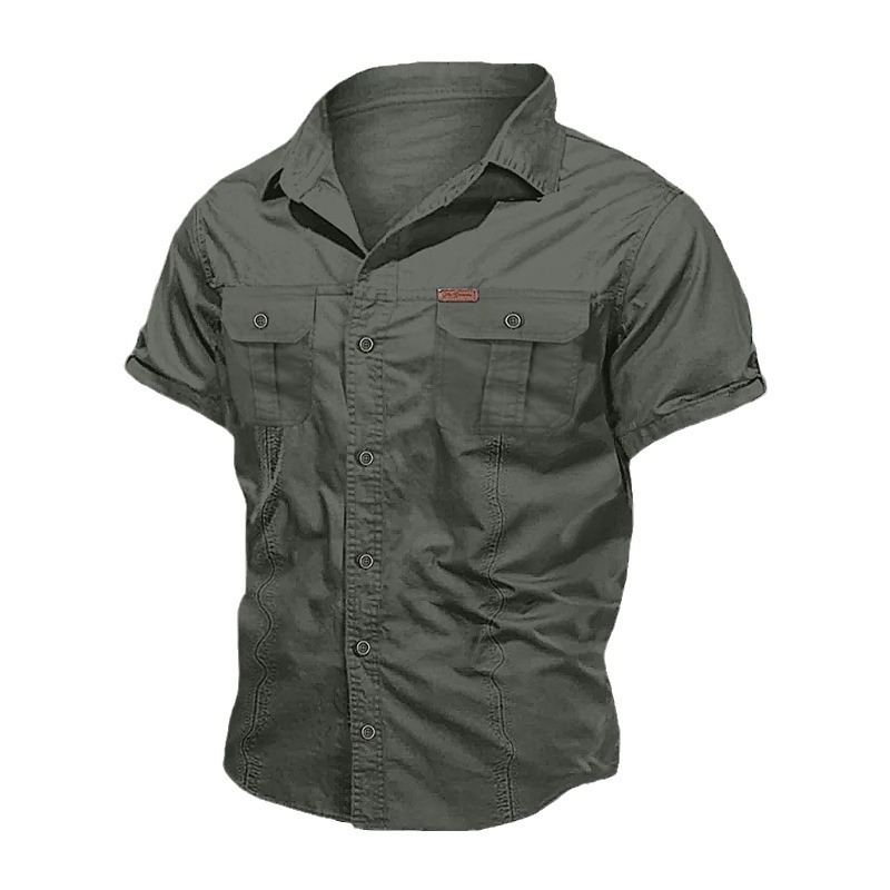 Hombres de verano sólido japonés cuello suelto de manga corta estilo americano sólido versátil chaqueta casual chaqueta de hombre