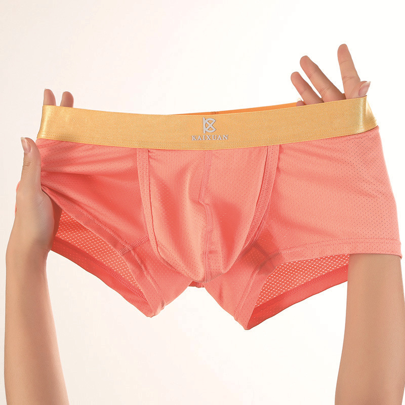 Ice Silk Breathable Mesh Underwear Men's Boxer Briefs Space Warehouse Separate Side Opening Sexy Young Boys Underwear