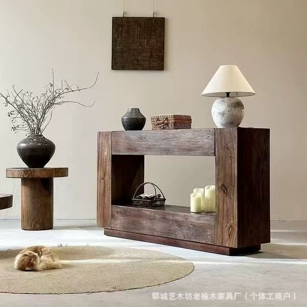 Тихий ветер старый вязовый обеденный шкаф из цельного дерева гостиная диван боковой обеденный шкаф ретро настенный шкаф для хранения чая