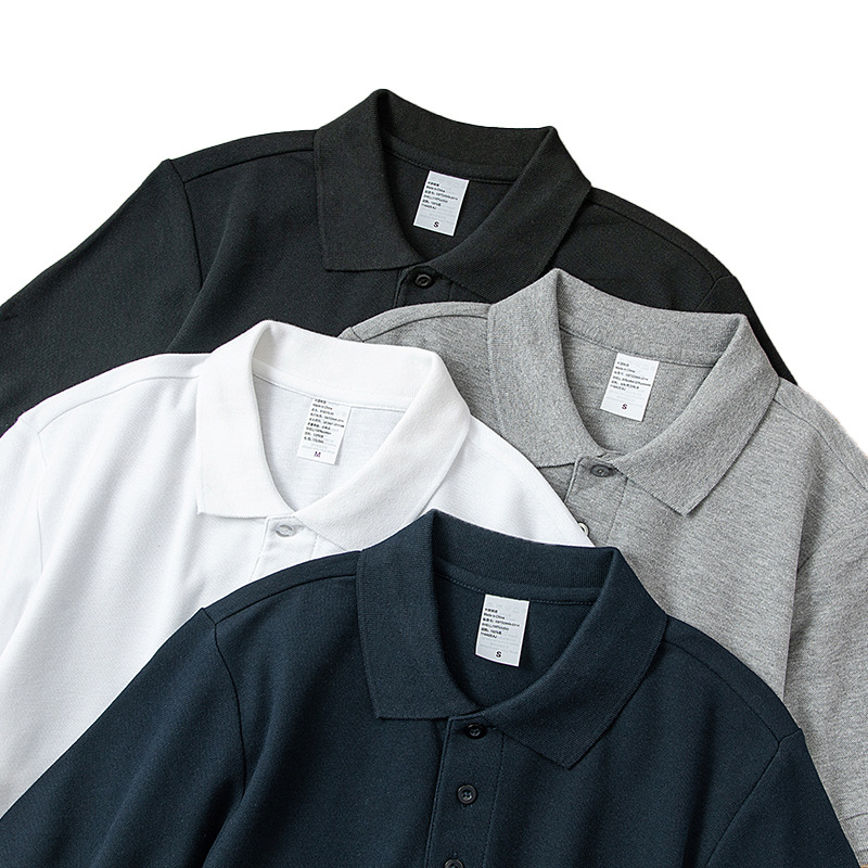 230g Pure Cotton Thickeneded Pure Cotton Lapel Polo Shirt Men's Pure Color Large Size Business Combed Cotton Heavyweight Polo Shirt