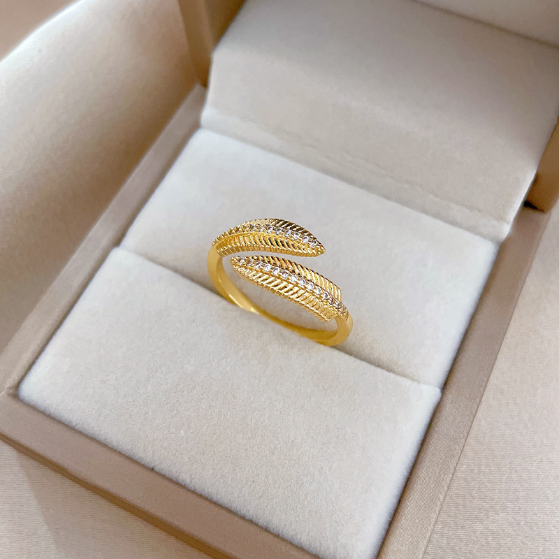 Damen Designer Ring In Offenem Blatt Design Light Luxury Schmuck_voghion.com