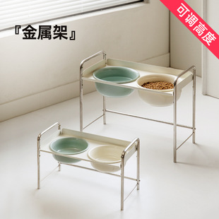 Ceramic high-legged dog bowl double bowl protective cervical spine can not turn over medium and large dog food bowl dog food bowl water bowl pet dog bowl