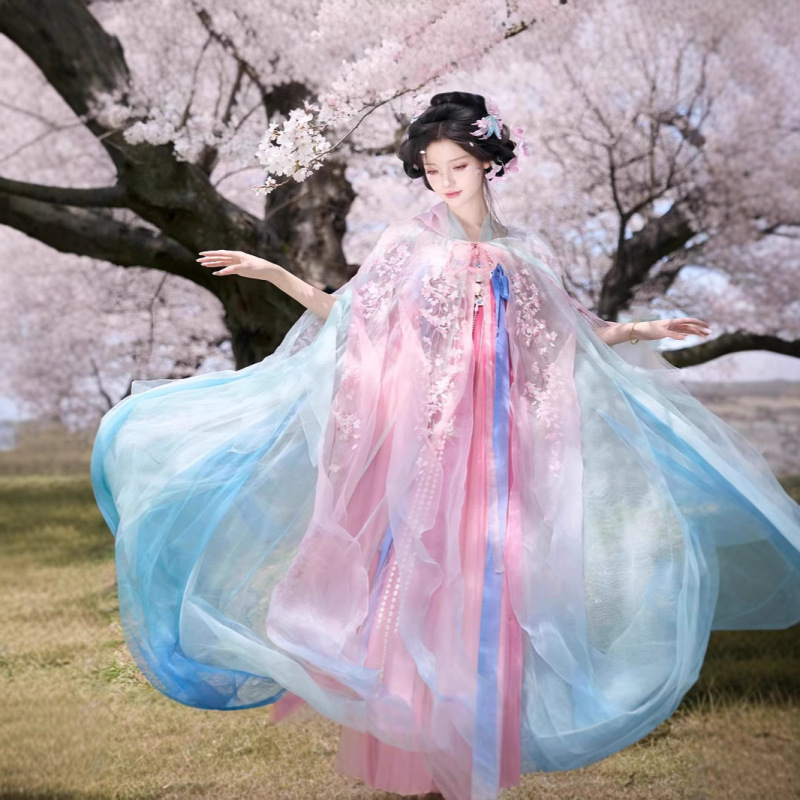 Cloud Mountain Sakura Women's Hanfu New Style Cherry Blossom Season Spring/Summer Han Elements Chest-Length Skirt Embroidered Daily Wear