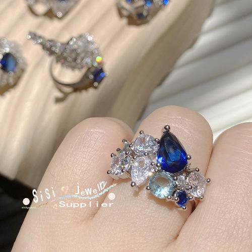 Sisi original high-end jewelry tanzanite sapphire ring niche design 18K gold plated luxury star ring