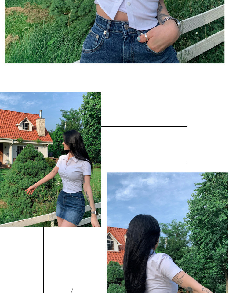 150g Weight Short Sleeve Sleeve Length Single Breasted Placket Type Regular Sleeve Sleeve Type 4-Way Stretch Fabric, Polyester Fabric Type Short Top Length Blouse Tops Type Daily Occasion Shirt Collar Neckline Slim Fit Type Solid Color Pattern Summer, Spring Season Women's Gender Casual, Classic Style Style Wholesale Women's Casual Classic Style Solid Color Short Sleeve Blouses 无