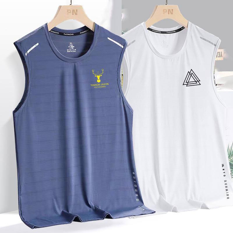 Summer Ice Silk Vest Men's Loose plus size Thin Fitness Hurdle Sports Waistcoat Loose Quick-drying Sleeveless T-shirt