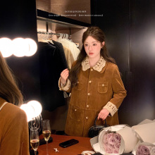 杨小卷 MIU系复古翻领中长款麂皮/丝绒外套工装风衣女 美拉德穿搭