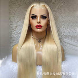 欧美热销金色女士假发 前蕾丝假发女 613#长直发化纤假发头套wigs