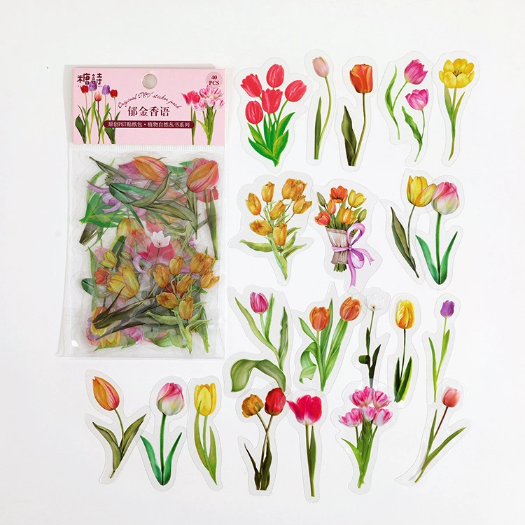 Наклейки (Tangsi) Plant Nature Series PET, набор Retro DIY для декора — 8 дизайнов
