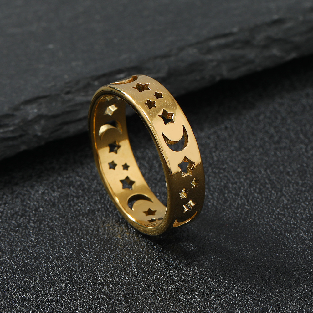 Daily Occasion Stainless Steel Material Stainless Steel Simple Style Star Moon Plating Rings