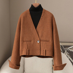 Small amount of clothing autumn new 10 camel wool 90 woolen cloth top short short double-sided woolen coat women