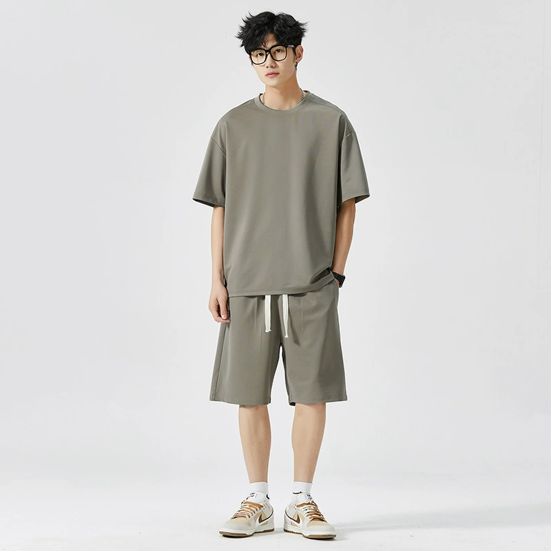 Летний легкий костюм высокого качества, свободный, модный, однотонный, спортивный, для отдыха на природе, с брюками-пятитреугольниками, комплект из двух предметов