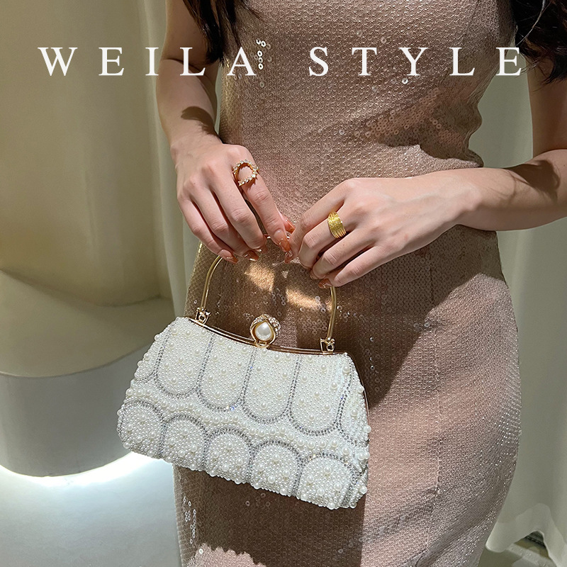 New Pearl Women's Bag Full-Bead Evening Handbag High-Gloss Pearl Clasp Wedding Versatile Crossbody Bag Bridesmaid Dress Bag - Thumbnail 4