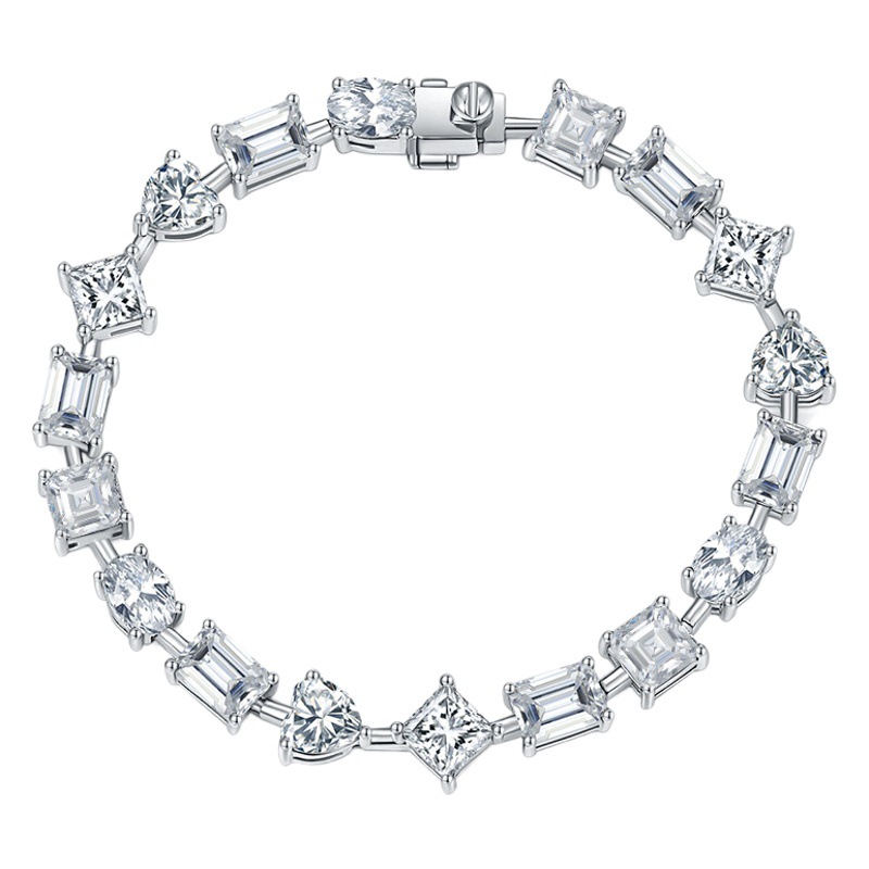 Europeo y americano transfronterizo irregular 1 quilates en forma de moissanite princesa cuadrado en forma de corazón Esmeralda corte oval 925 pulsera de plata