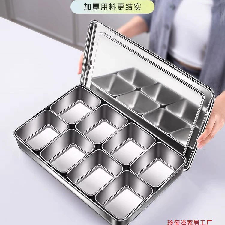 Коробка для приправ из нержавеющей стали 304, разделенная банка для приправ, коробка для приправ с несколькими отделениями, коробка для хранения ингредиентов для ледяного порошка, небольшая коробка для ингредиентов