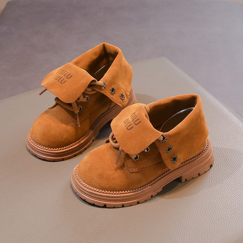 Zhiwu Boys and Girls Round-Toe Casual Low-Cut Small Leather Boots 2025 Spring and Autum New Kidsren's Lightweight Non-Slip Fashion Boots