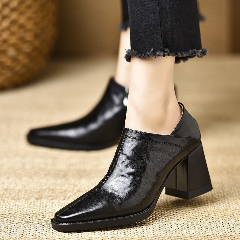 Retro hoge hakken voor dames, vierkante neus, stevige hak, ritssluiting aan de zijkant, plus size, professionele schoenen_voghion.com