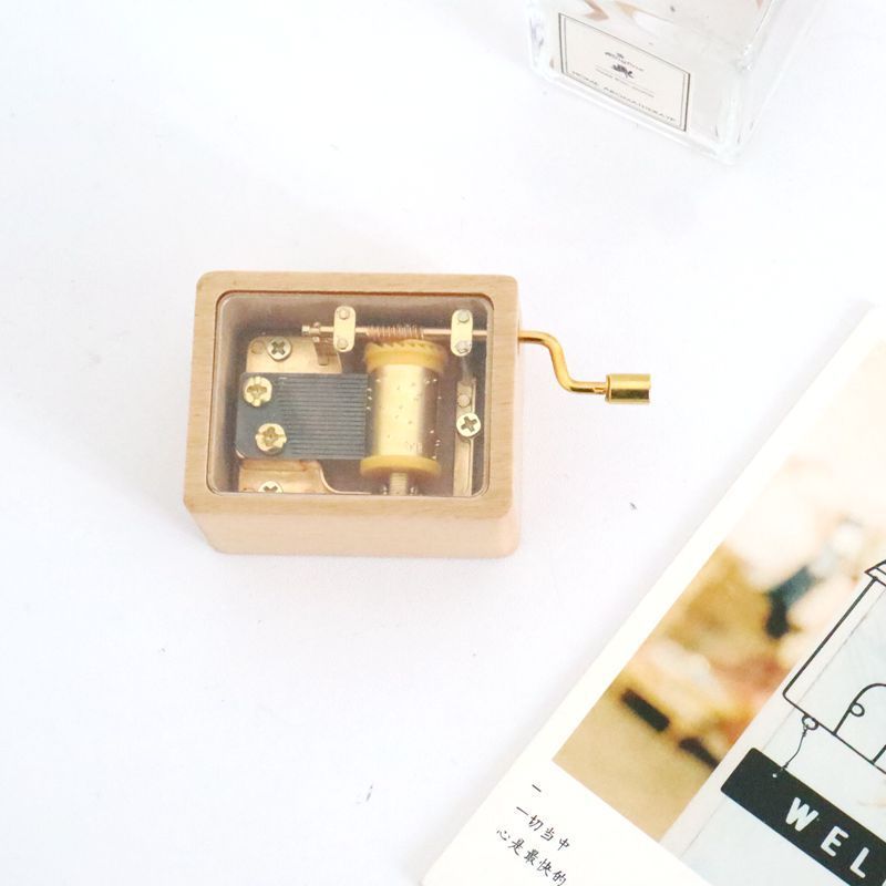 Wooden Transparent Music Box Wooden Hand Music Box Creative Gift Student Birthday Gift Home Simple