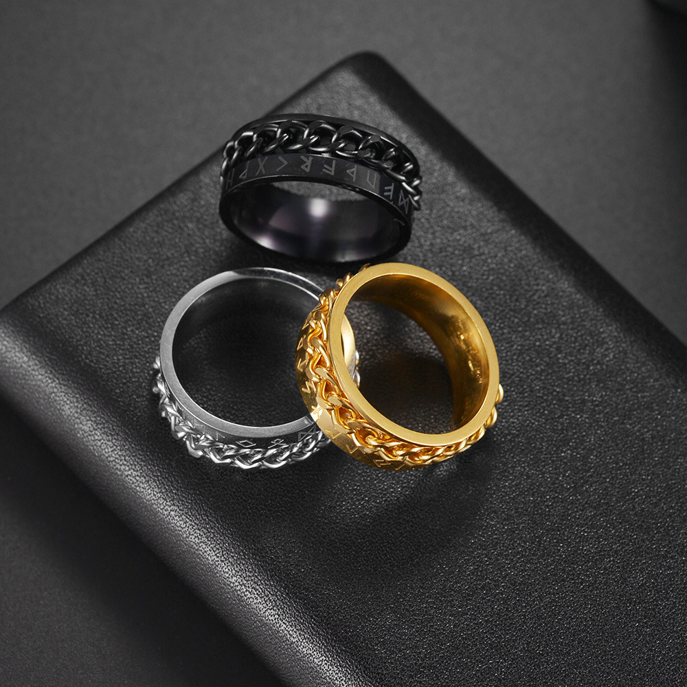 Gold Plated Plating Material Chain Inlay Material Fashion Geometric 201 Stainless Steel Chain Gold Plated Men'S Rings