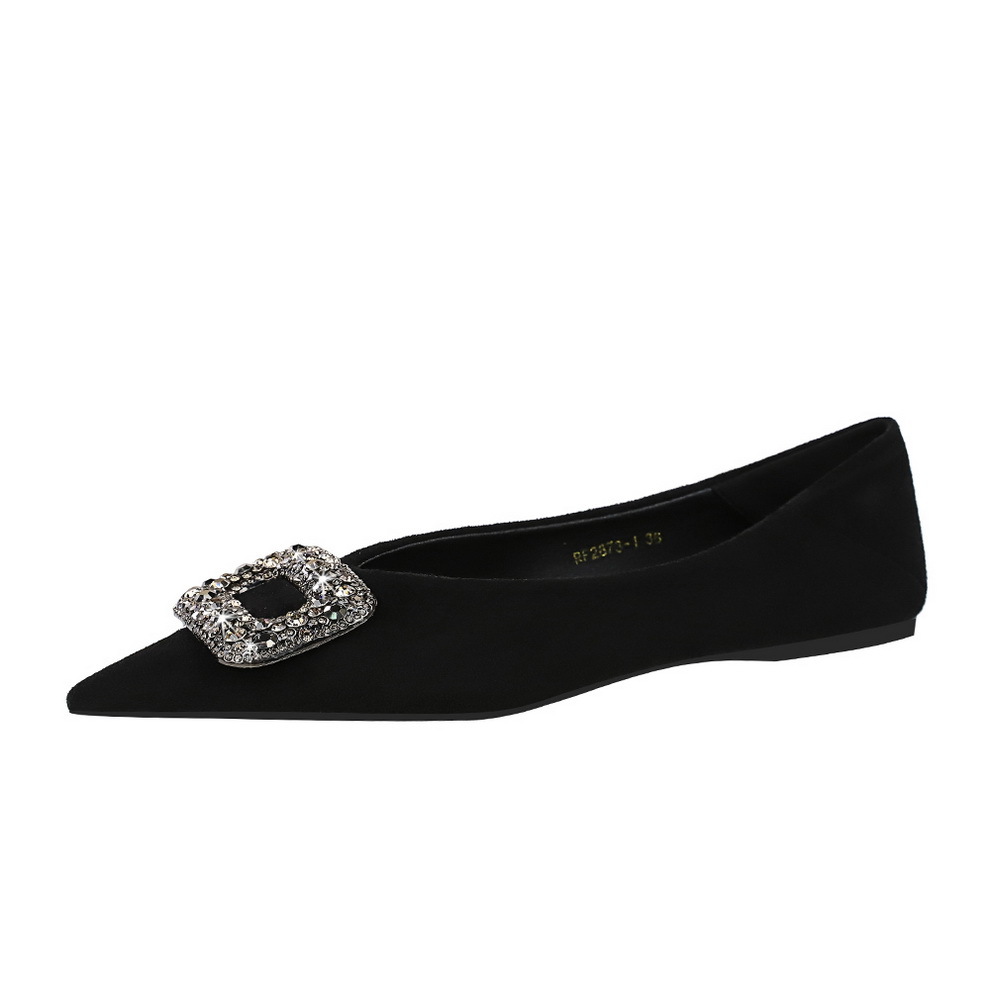 2873-K83 Fashion Banquet Women's Shoes Flat Heels Suede Shallow Mouth Pointed Water Diamond Buckle Single Shoes Flat Shoes