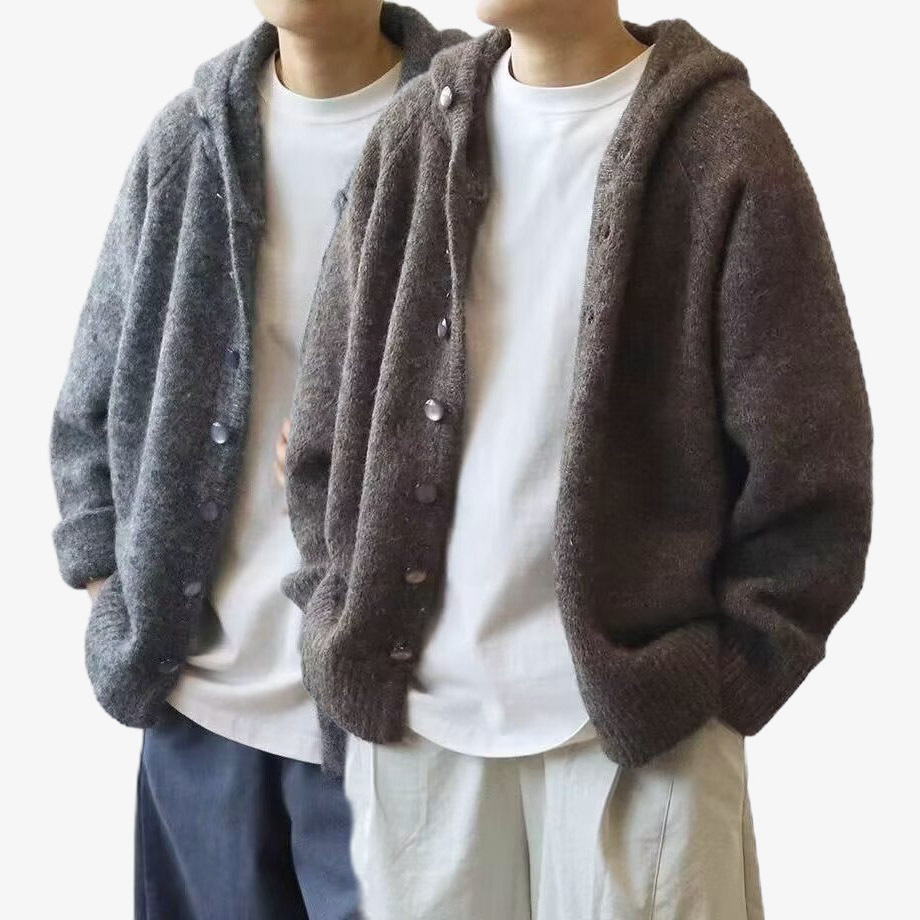 Explosiones transfronterizas de tamaño grande europeo con capuzas cardigan chaqueta suéter de punto hombre perezoso viento viejo fábrica de viento de dinero al por mayor