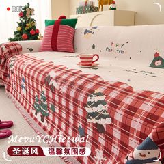 2025秋冬新款圣诞沙发巾盖布节日氛围感沙发垫全包雪尼尔新年红色