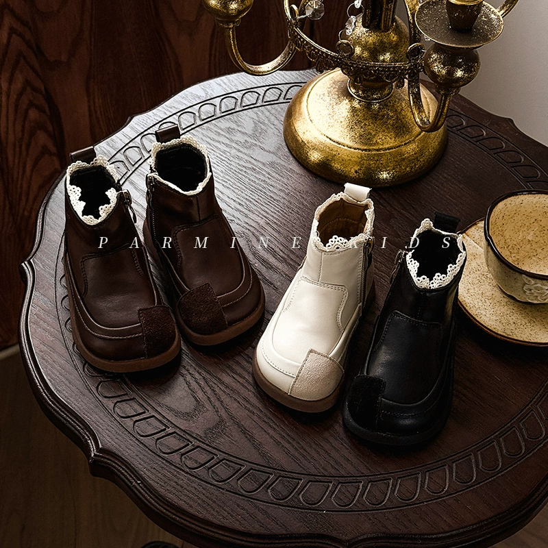 Хлопковые сапоги принцессы в стиле ретро для маленьких девочек из натуральной кожи, осень и зима 2022, новый стиль, бархатные утолщенные маленькие кожаные сапоги для девочек