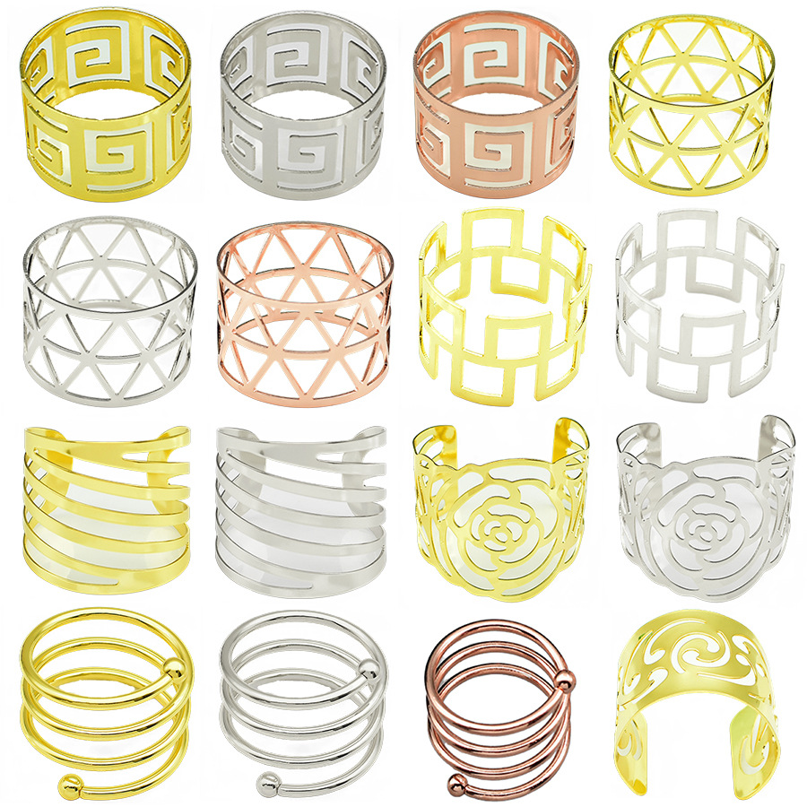 001 hotel descuento de decoración suave anillo de servilleta americana de estilo europeo anillo de servilleta hueca de metal hebilla de servilleta 1 yuanes