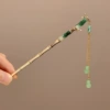 Golden bamboo Chinese hairpin with tassels, 17.2cm