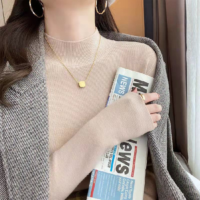 针织衫女新款黑色半高领打底衫秋冬百搭洋气长袖内搭修身上衣|undefined