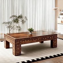 老木匠手绘实木咖啡桌美式新古典方形茶几轻奢艺术