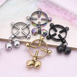 New stainless steel European and American style cross-border hole-free adjustable breast ring female personality Bell pendant breast clip wholesale