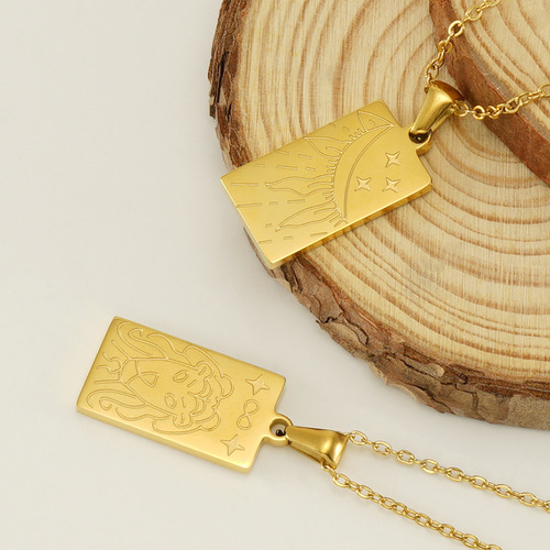 Cross-border 18K stainless steel tarot card signet necklace for women, personalized fashionable titanium steel square pendant necklace jewelry