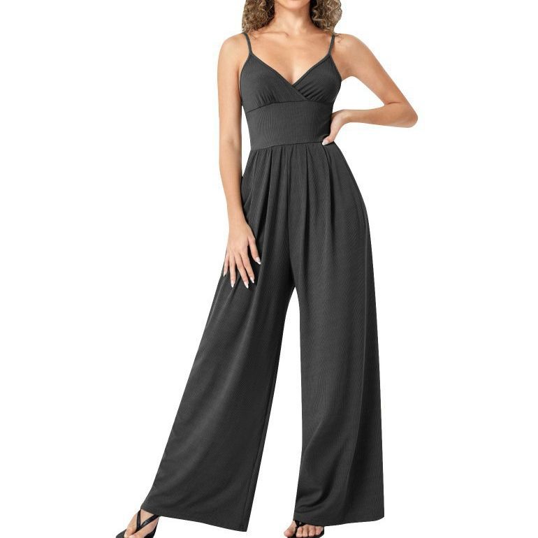 2023 europeo y americano Amazon AliExpress nuevo color sólido con cuello en V sexy Correa recta casual mono de mujer