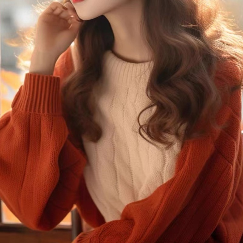 今年流行撞色圆领毛衣女冬季韩系穿搭小个子针织衫小香风上衣|undefined